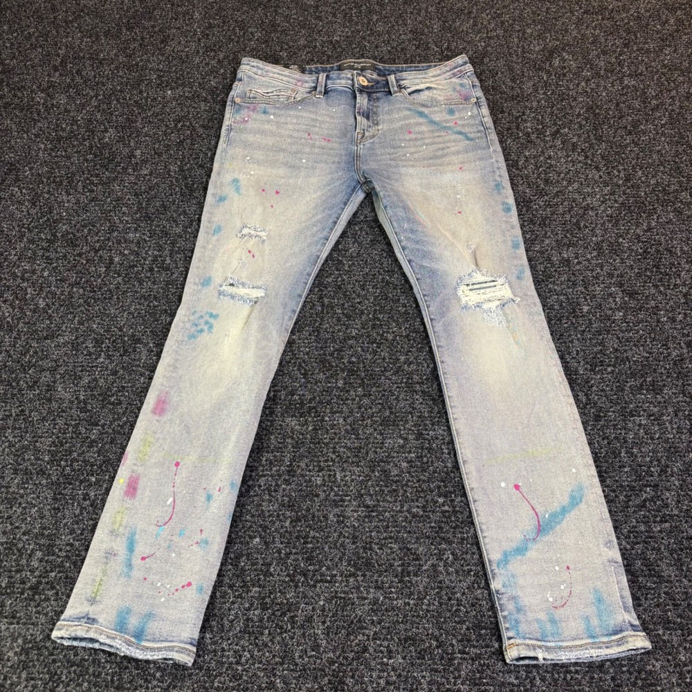 Cult of Individuality Mens Paint Splatter Distressed Jeans Light Wash 36x32